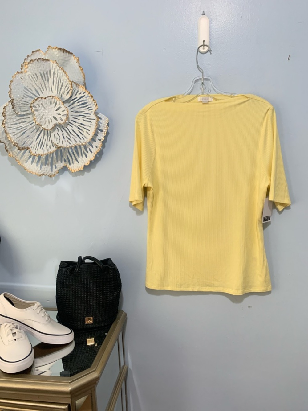 Nordstrom NWT Light Yellow Ribbed Short-Sleeve Tee size extra large